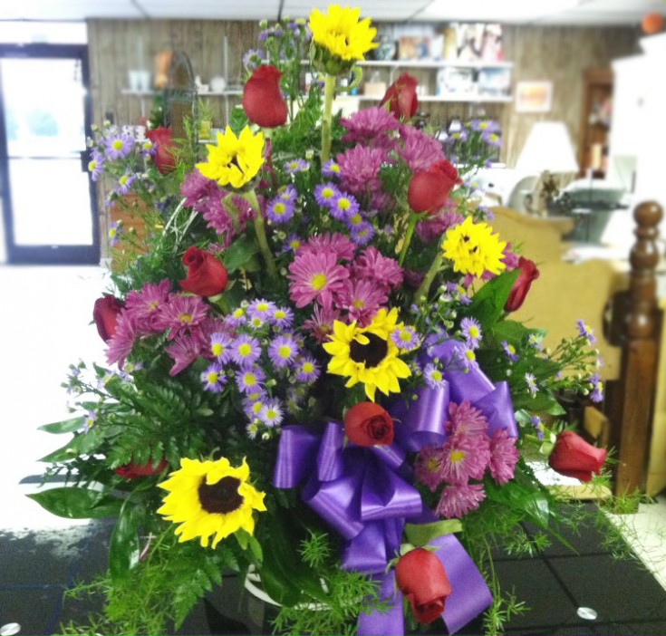 Funeral basket by Swannanoa Flower Shop, Swannanoa NC