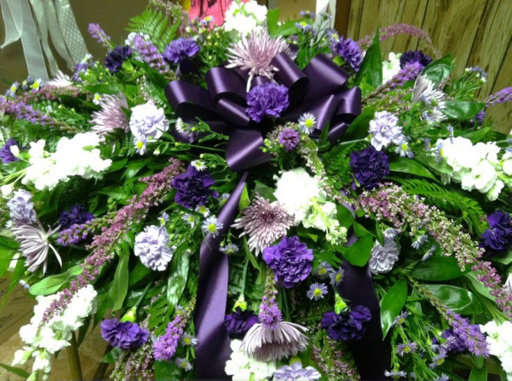 Purple funeral flowers by Swannanoa Flower Shop, Swannanoa NC