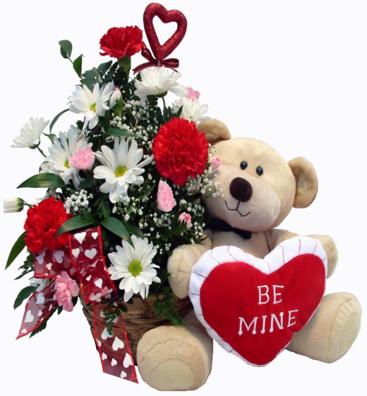 Be Mine teddy with flowers by Roxanne's Flowers, Akron PA