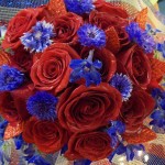 Red & Blue wedding bouquet by Colonial Flowers, Rochelle IL