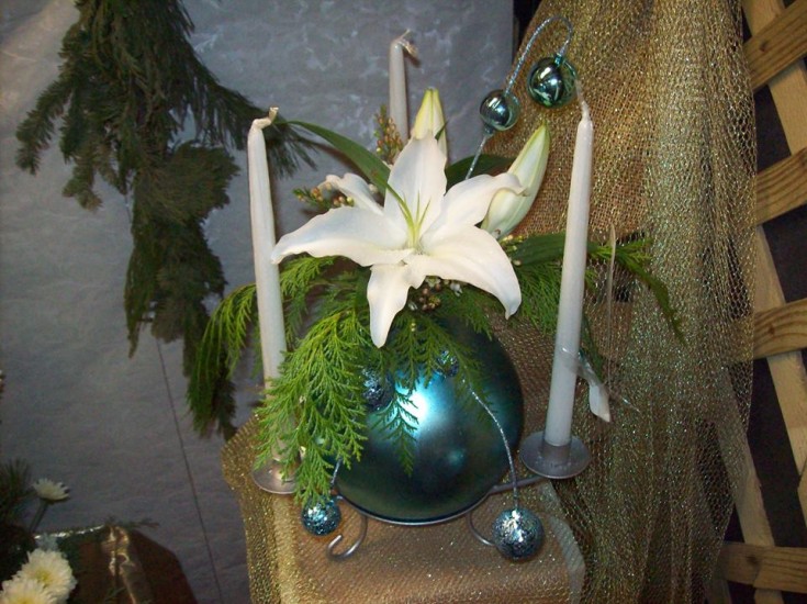 Holiday arrangement from Cristel Pullin Spartz of Colonial Flowers in Rochelle, IL