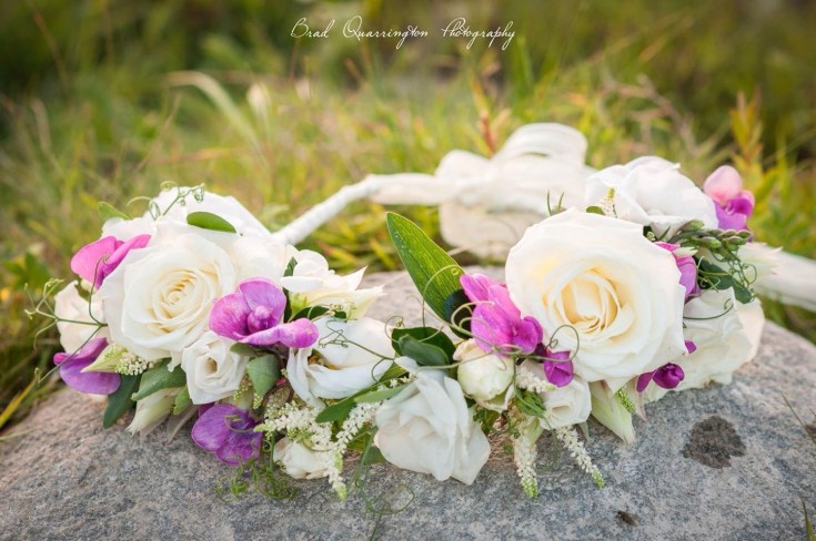 Magnificent floral crown from Petals in Thyme of Wasaga Beach, ON