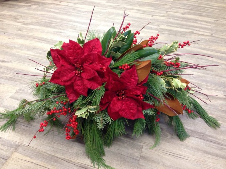 Festive florals for a headstone by Petals in Thyme of Wasaga Beach, ON